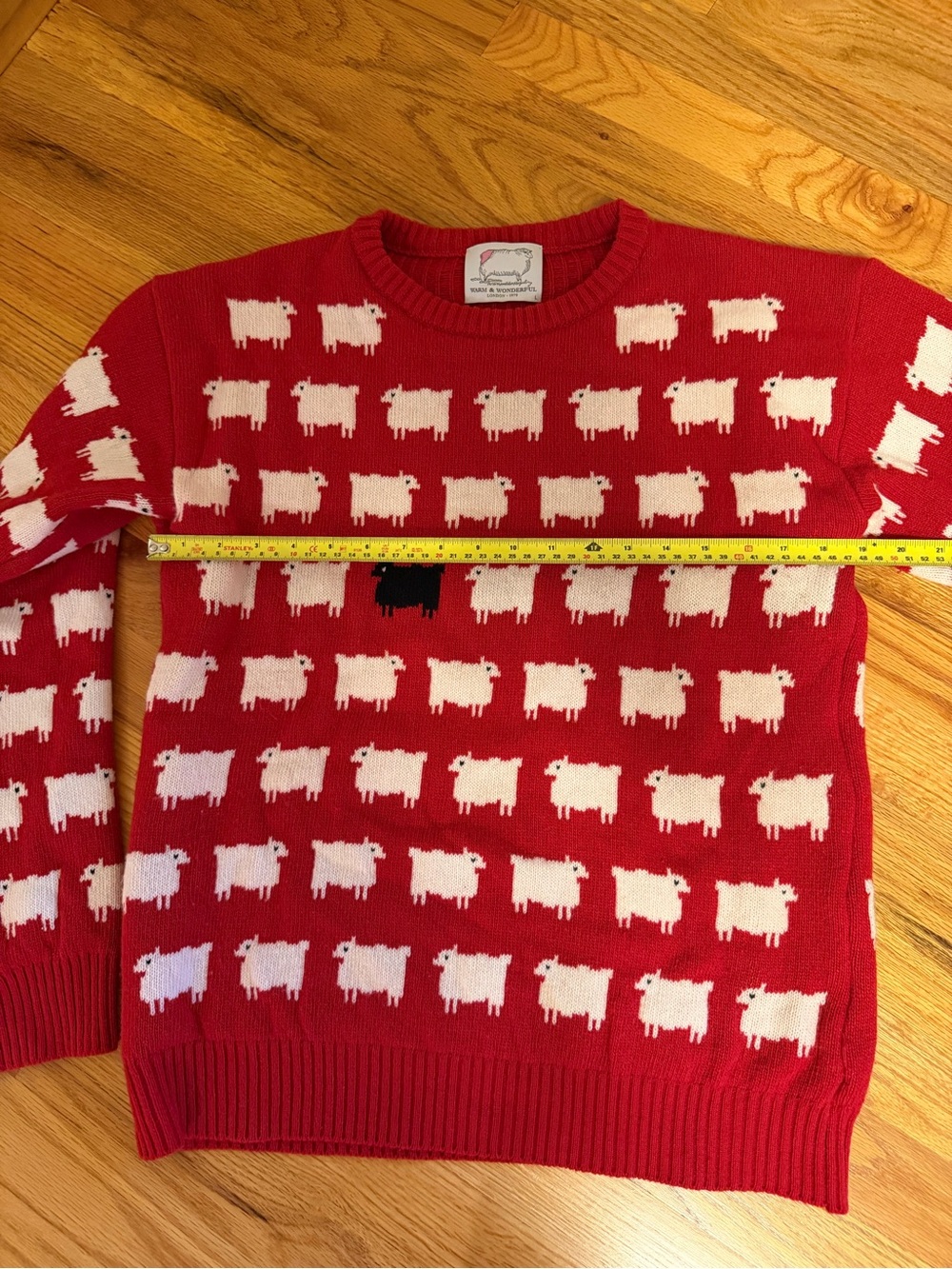 Warm & Wonderful 100% Wool Red Sheep Pattern Crewneck Sweater - Picture 6 of 8